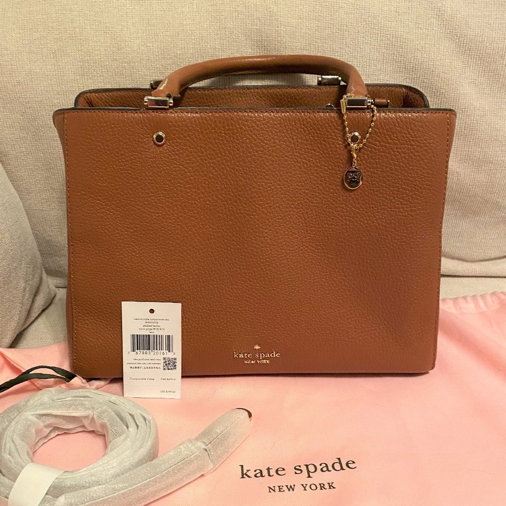 NEW Kate Spade Leila Medium Satchel in Ginger (w/ KS Mustache Charm)